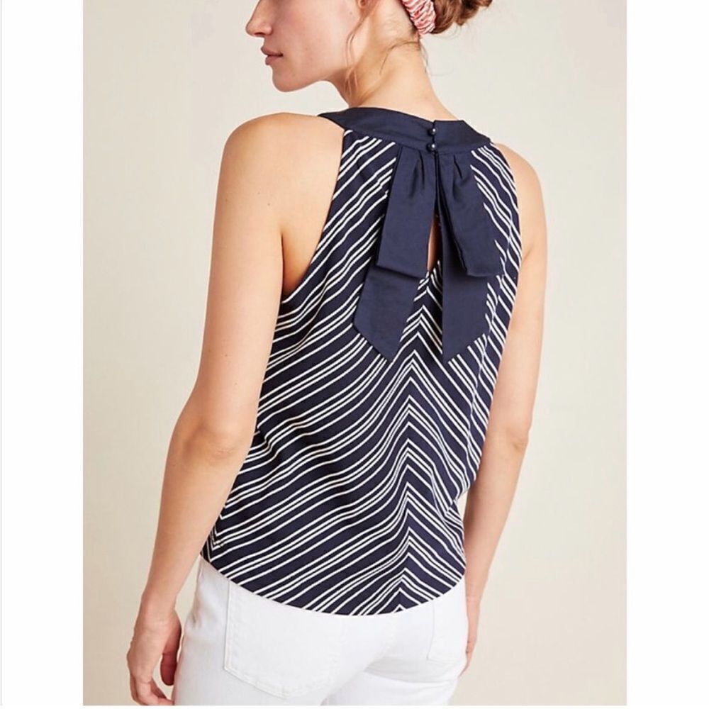 Sleeveless Navy Striped Tie-Back Top